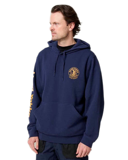 Navy coloured Hard Yakka Mens Heritage Icon Hoodie on white background 