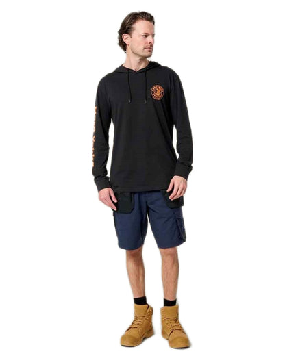 Black coloured Hard Yakka Mens Heritage Icon Lightweight Hoodie on white background 