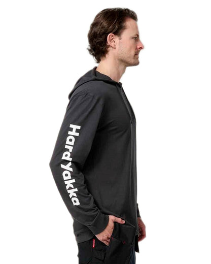 Charcoal coloured Hard Yakka Mens Heritage Icon Lightweight Hoodie on white background 