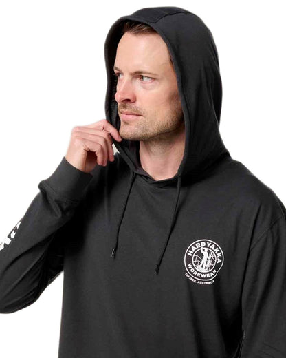 Charcoal coloured Hard Yakka Mens Heritage Icon Lightweight Hoodie on white background 