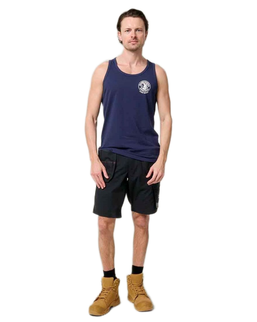 Navy coloured Hard Yakka Mens Heritage Icon Singlet on white background 