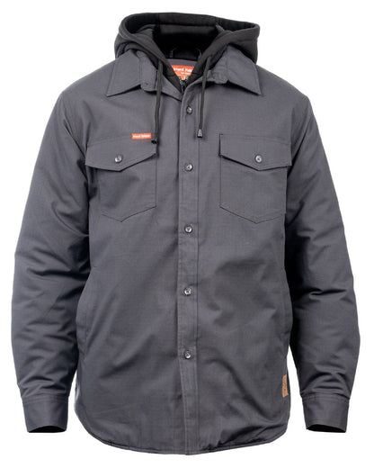Charcoal coloured Hard Yakka Mens Quilted Solid Shacket on white background 