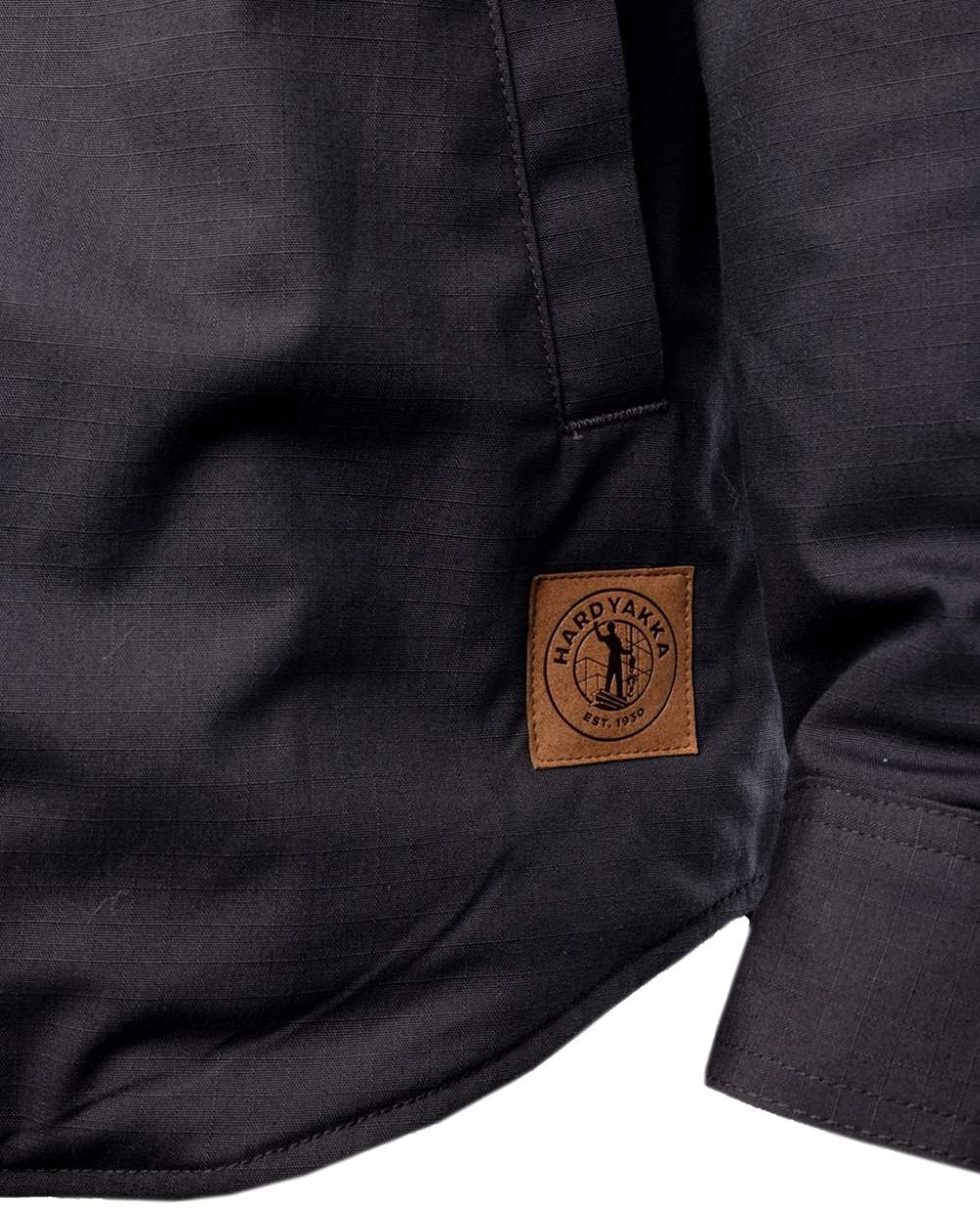 Charcoal coloured Hard Yakka Mens Quilted Solid Shacket on white background 