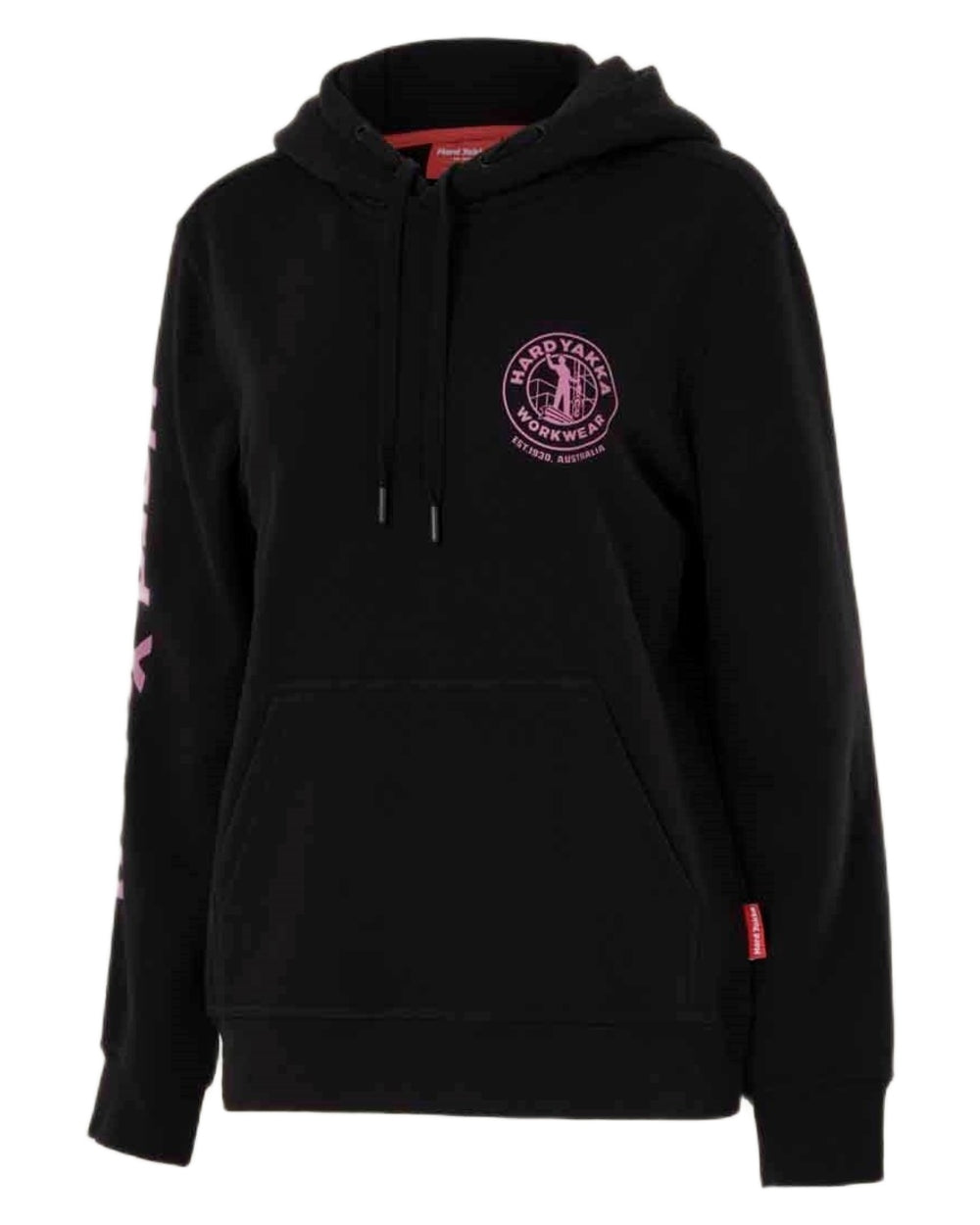 Black coloured Hard Yakka Womens Heritage Icon Hoodie on white background 