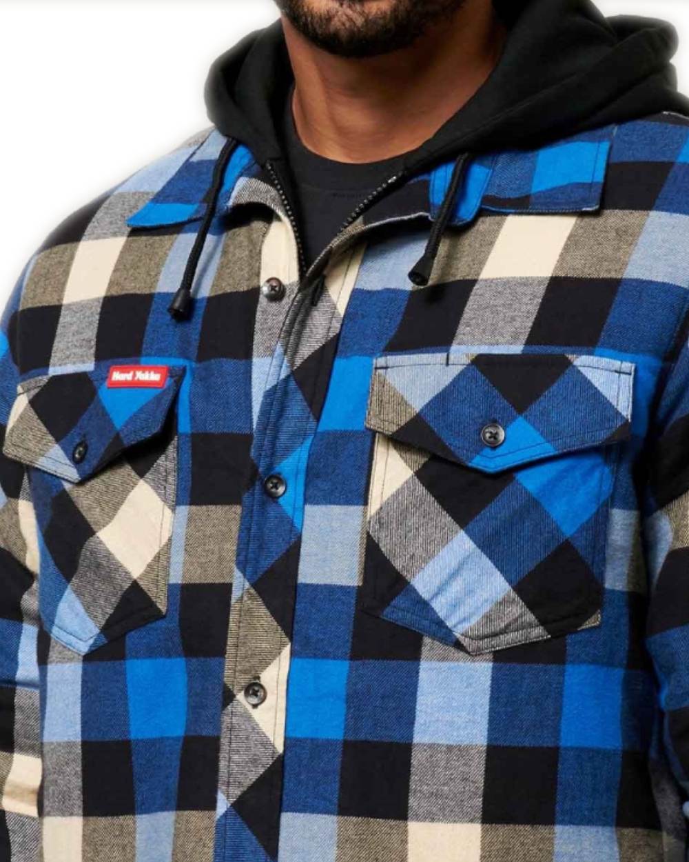 Blue Coloured Hard Yakka Mens Quilted Flannel Shacket on White Background 