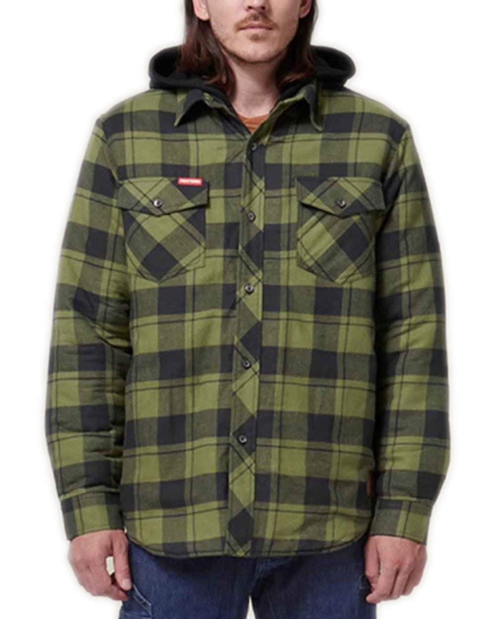 Fern Coloured Hard Yakka Mens Quilted Flannel Shacket on White Background 