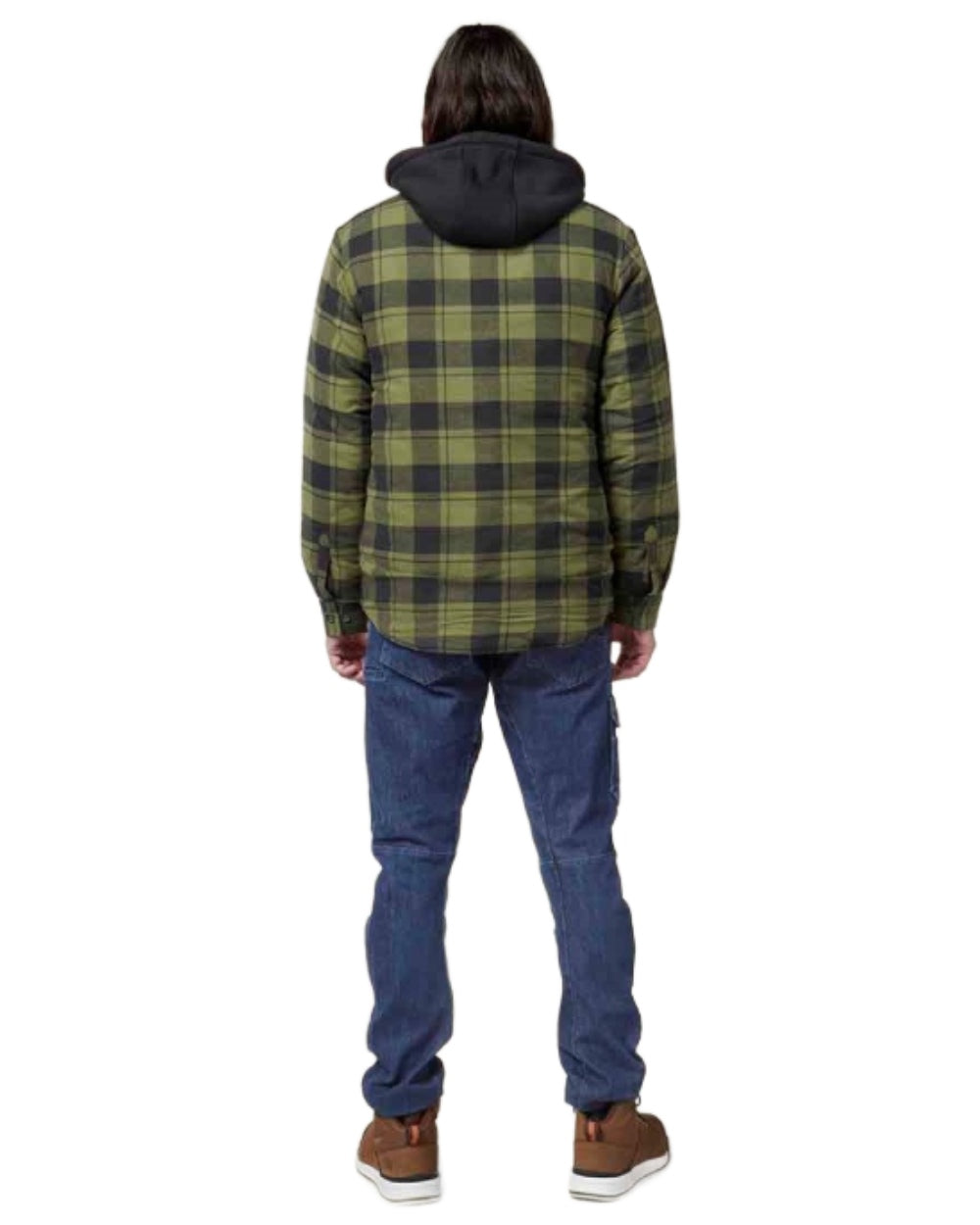 Fern Coloured Hard Yakka Mens Quilted Flannel Shacket on White Background 