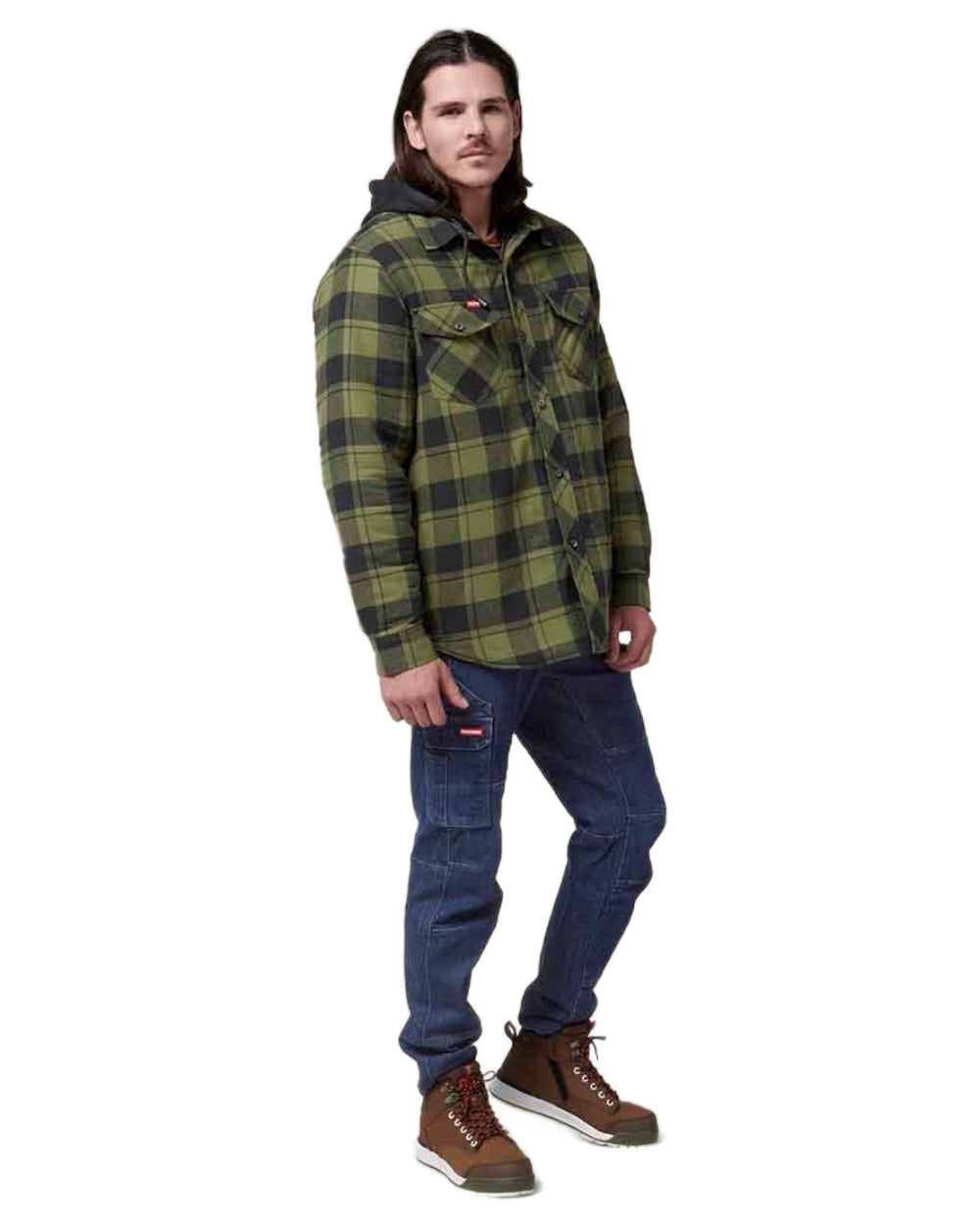 Fern Coloured Hard Yakka Mens Quilted Flannel Shacket on White Background 
