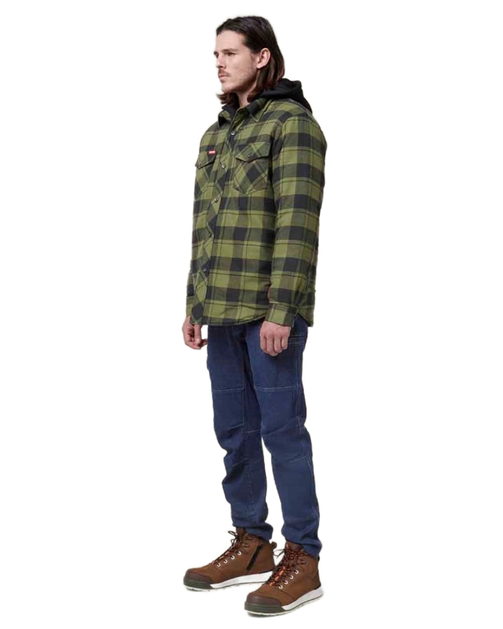Fern Coloured Hard Yakka Mens Quilted Flannel Shacket on White Background 