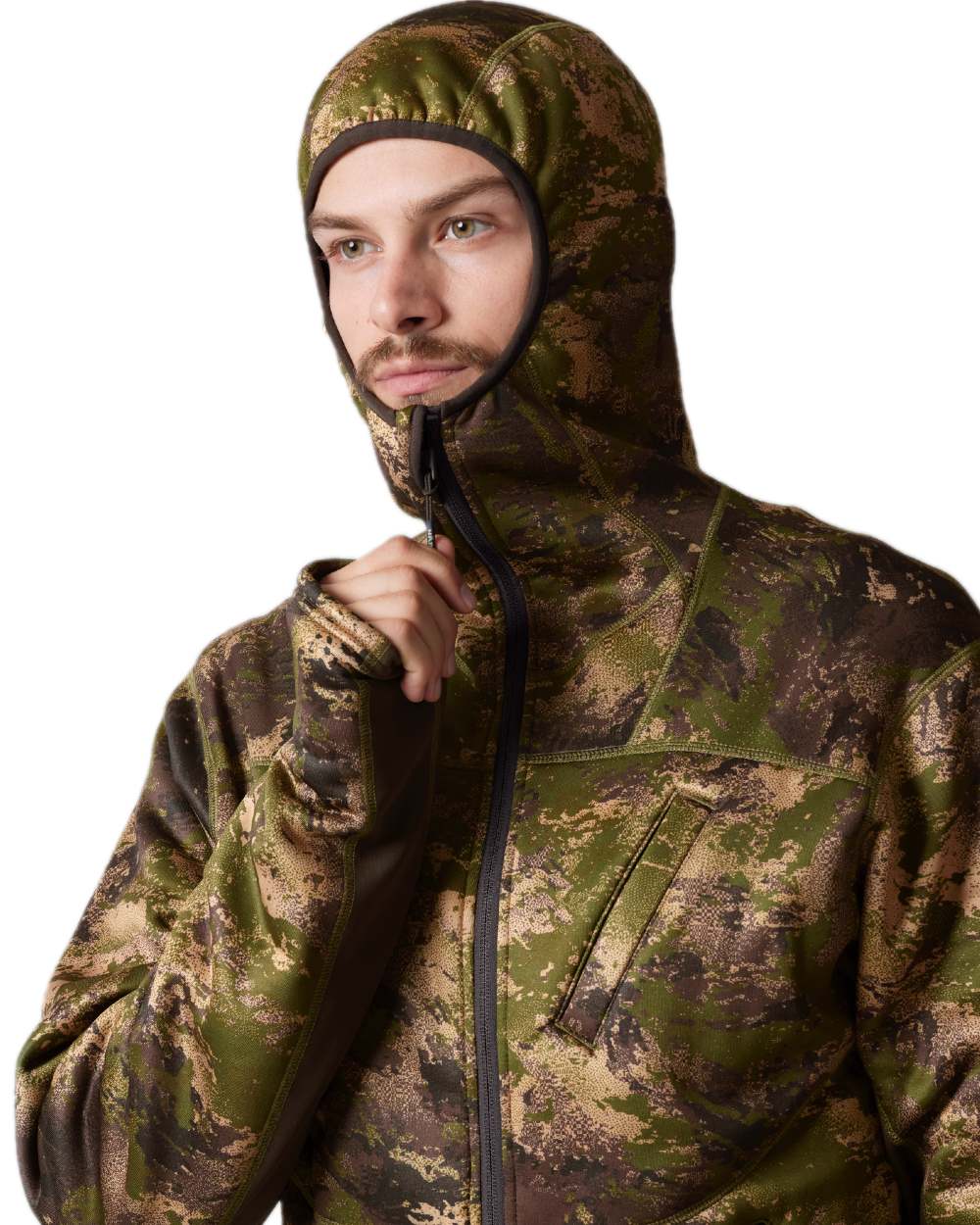 AXIS Forest Coloured Harkila Deer Stalker Camo Fleece Hoodie on white background 