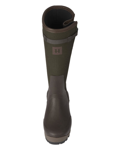 Willow Green Deep Brown Coloured Harkila Forester Zip Rubber Boot on white background 