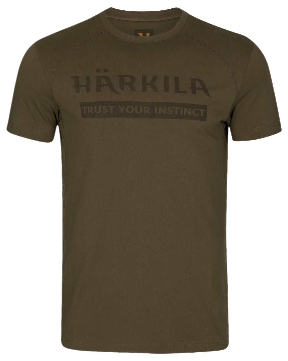 Willow Green Coloured Harkila Logo Short Sleeve T-Shirt on white background 
