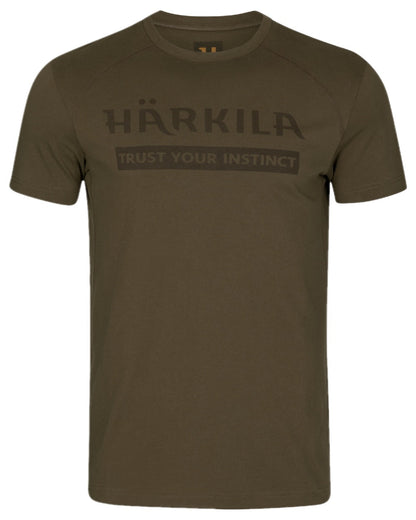 Willow Green Coloured Harkila Logo Short Sleeve T-Shirt on white background 