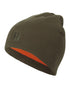 Willow Green Orange Coloured Harkila Reversible Beanie on white background 