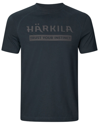 Dark Navy Coloured Harkila logo Short Sleeve T-Shirt on white background 