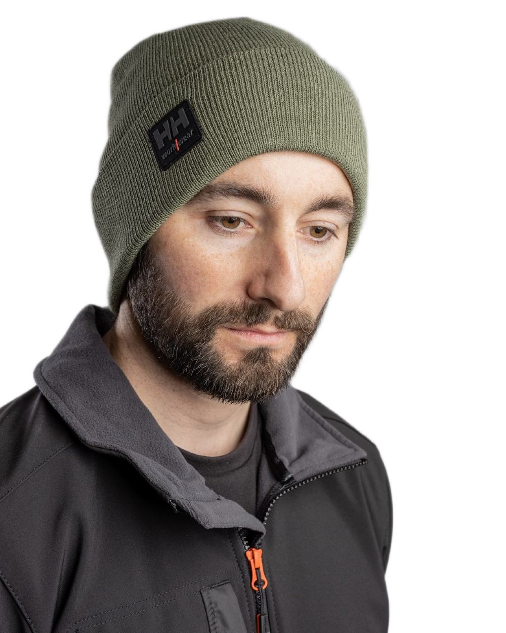 Army Green Coloured Helly Hansen Kensington Beanie on White background 