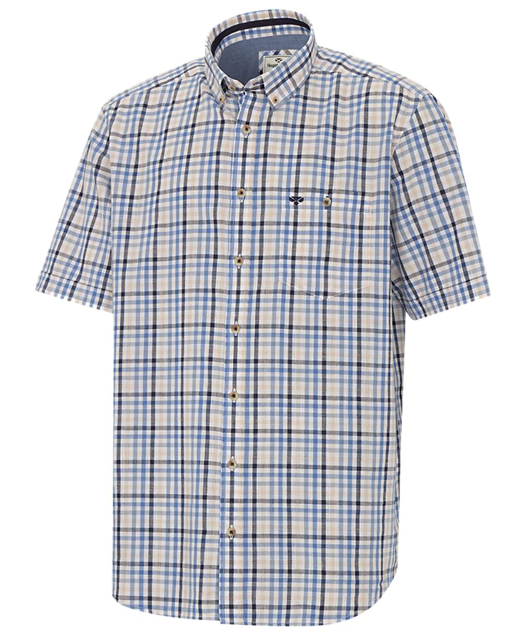 Blue Corn Coloured Hoggs of Fife Aberdour Short Sleeve Shirt on white background 