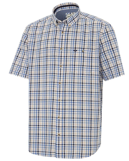 Blue Corn Coloured Hoggs of Fife Aberdour Short Sleeve Shirt on white background 