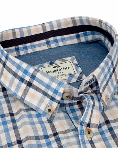 Blue Corn Coloured Hoggs of Fife Aberdour Short Sleeve Shirt on white background 