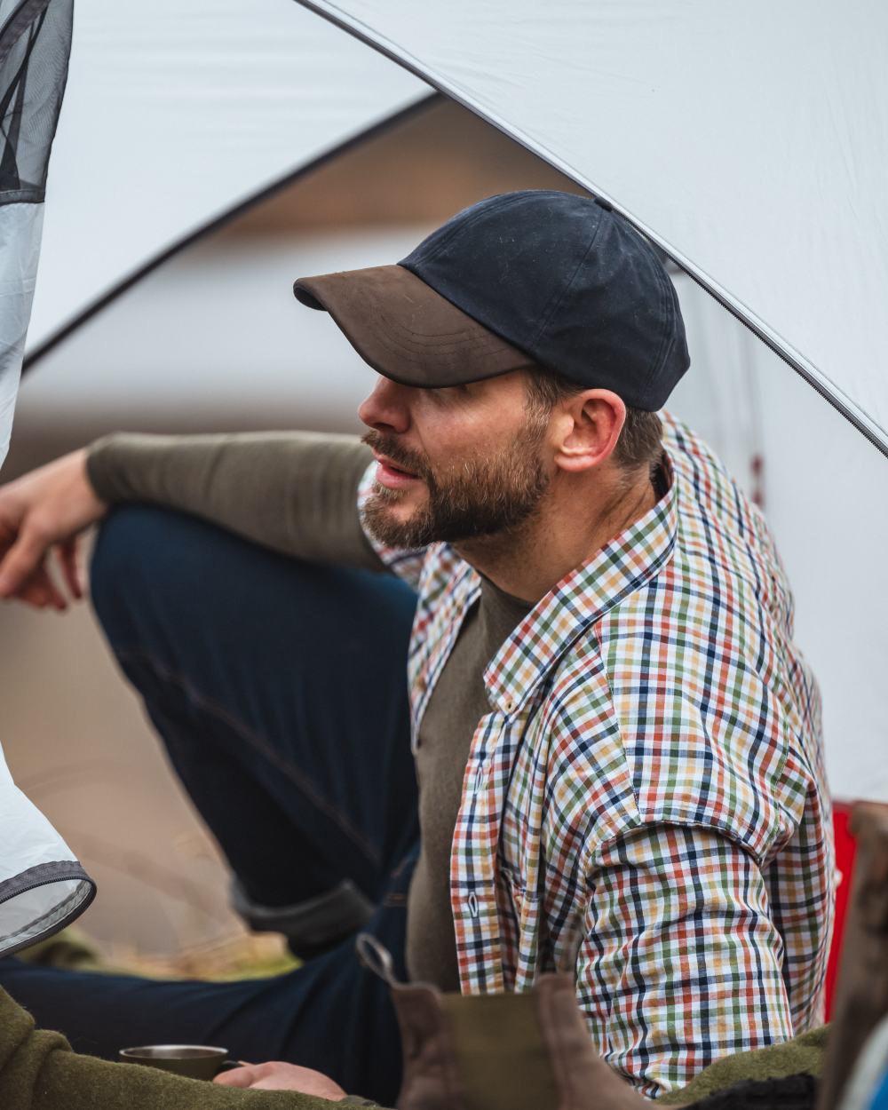 Gold Coloured Hoggs of Fife Aberdour Short Sleeve Shirt on tent background