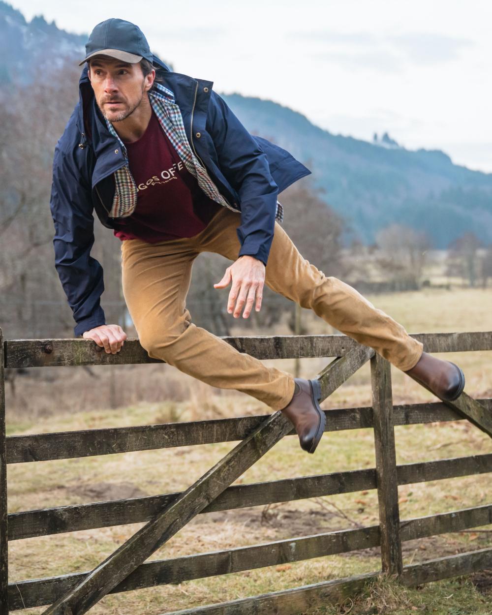 Green Red Coloured Hoggs of Fife Aberdour Short Sleeve Shirt on mountain background 
