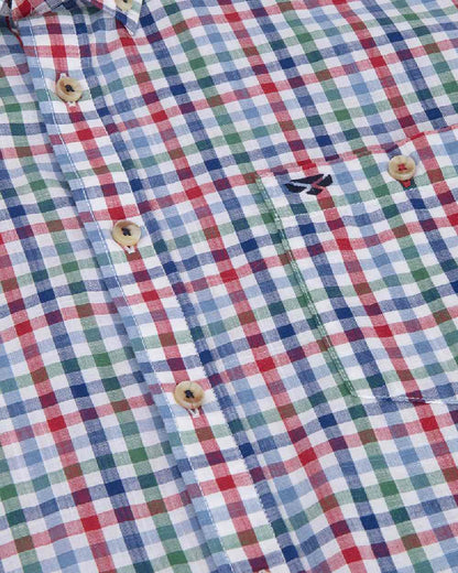Green Red Coloured Hoggs of Fife Aberdour Short Sleeve Shirt on white background 