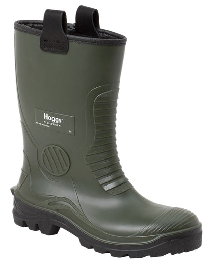 Green Coloured Hoggs of Fife Aqua Tuff Safety Rigger Wellingtons on white background 