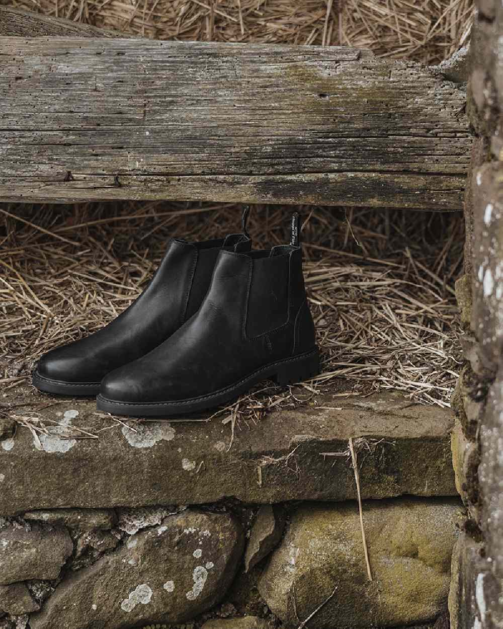 Black Coloured Hoggs of Fife Banff Country Dealer Boots on grass background 