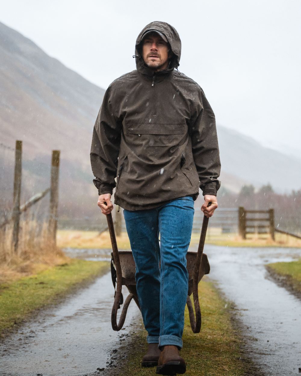 Stonewash Coloured Hoggs of Fife Clyde Comfort Denim Jeans on countryside background 