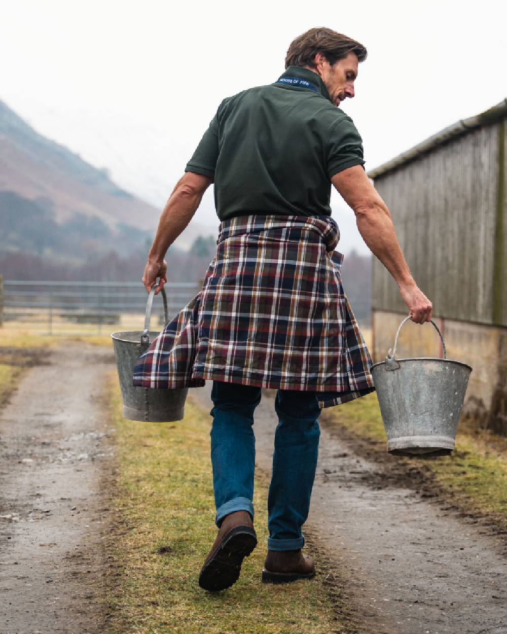 Stonewash Coloured Hoggs of Fife Clyde Comfort Denim Jeans on countryside background 