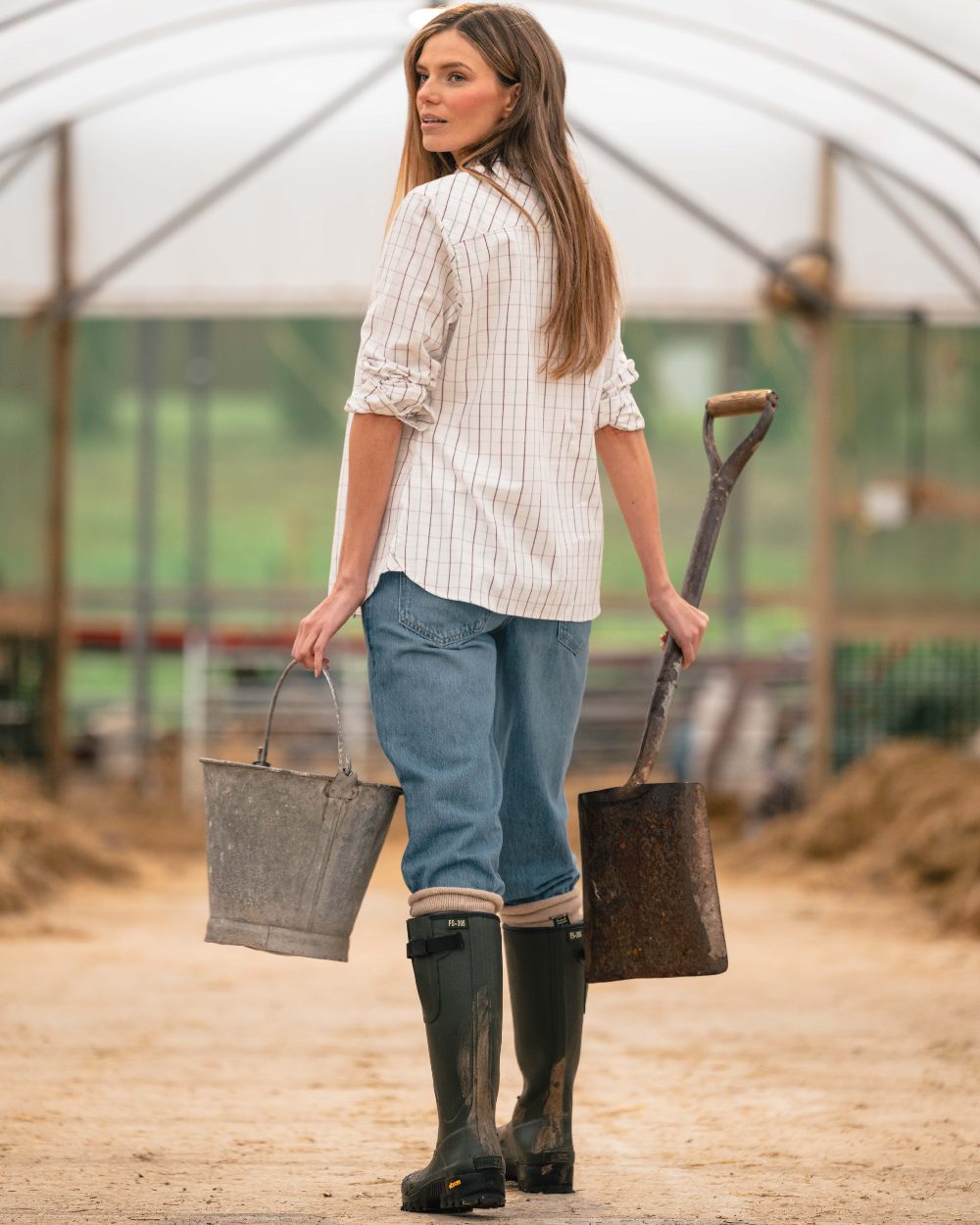 Field Green Coloured Hoggs of Fife Field Sport 365 Wellingtons on outdoor background 