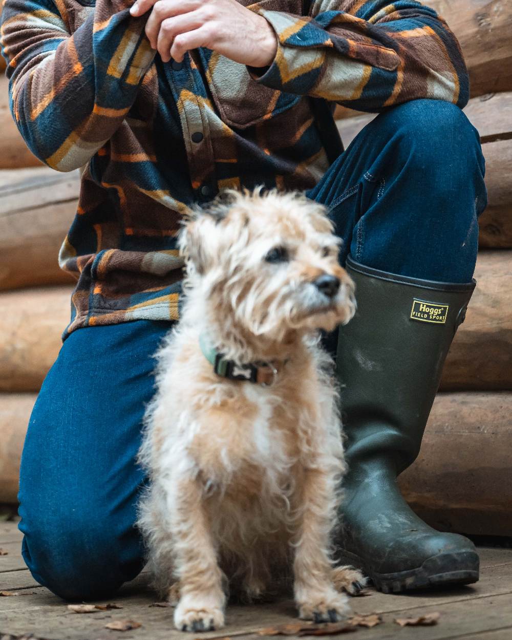 Field Green Coloured Hoggs of Fife Field Sport Neoprene Lined Wellingtons on outdoor background 
