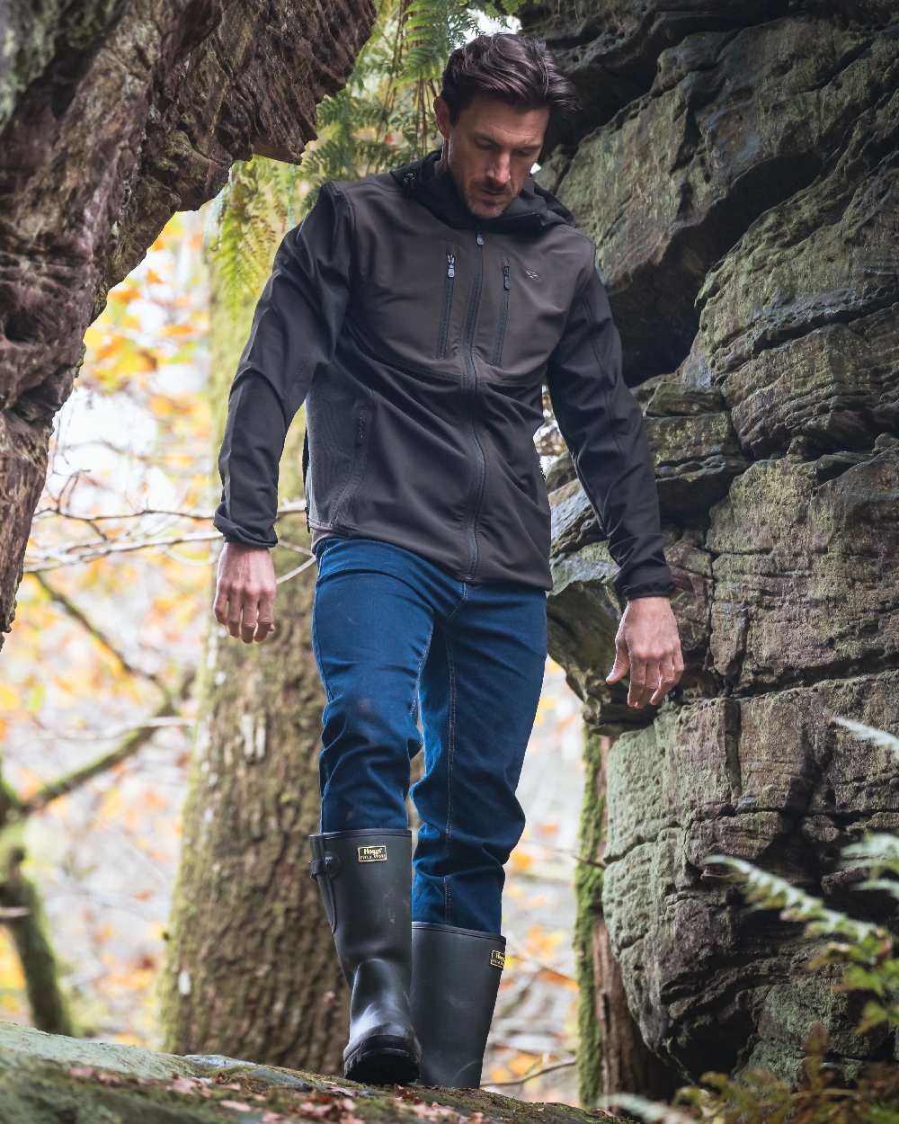 Field Green Coloured Hoggs of Fife Field Sport Neoprene Lined Wellingtons on outdoor background 