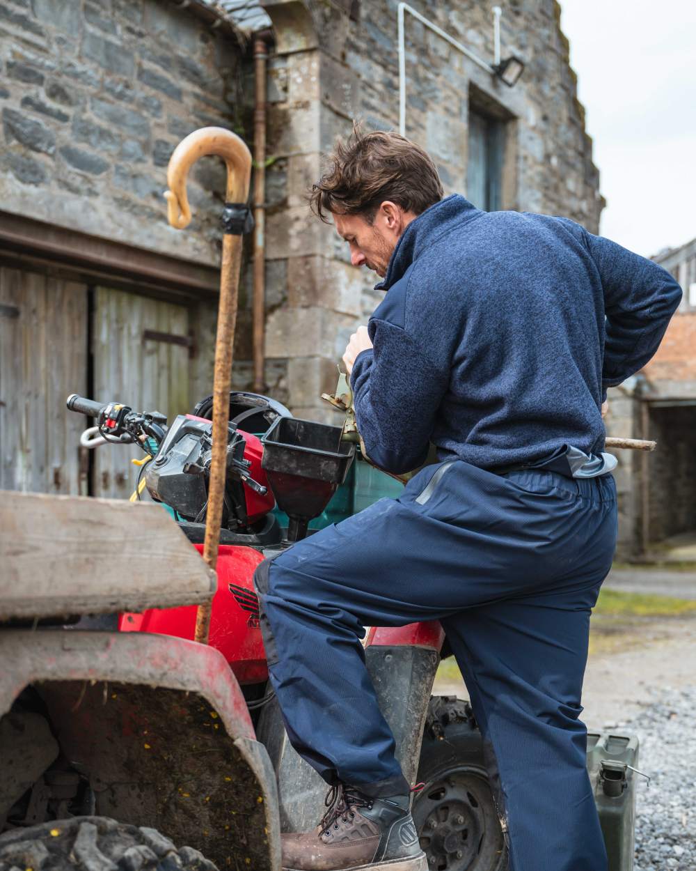 Navy Coloured Hoggs of Fife Green King II Quarter Zip Knit Fleece on outdoor background 