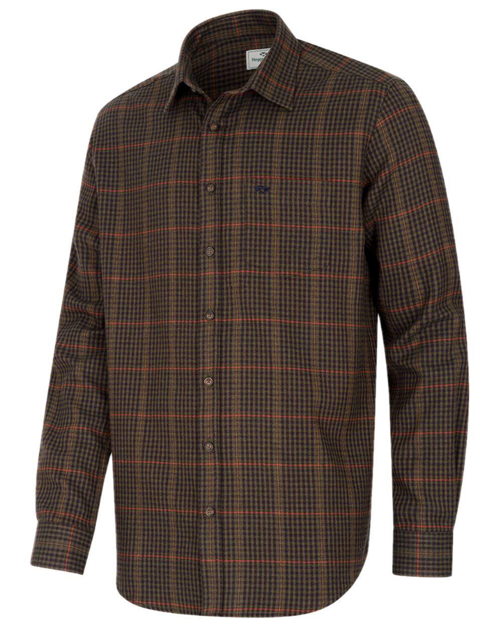 Green Coloured Hoggs of Fife Harris Cotton Twill Check Shirt on white background