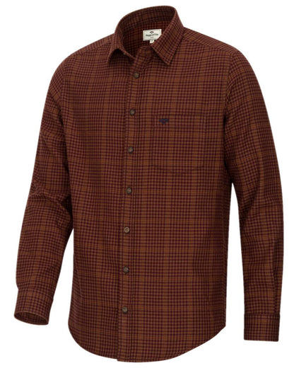 Rust Coloured Hoggs of Fife Harris Cotton Twill Check Shirt on white background 