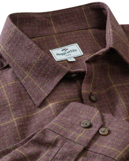 Rust Coloured Hoggs of Fife Harris Cotton Twill Check Shirt on white background 