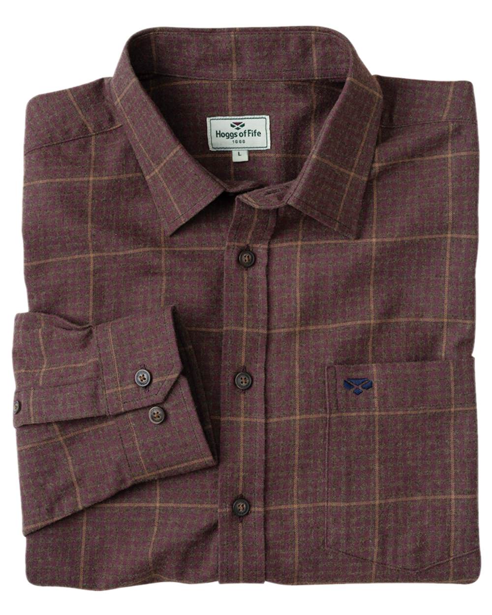 Rust Coloured Hoggs of Fife Harris Cotton Twill Check Shirt on white background 