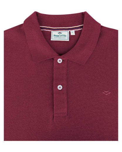 Bordeaux Coloured Hoggs of Fife Largs Pique Polo Shirt on white background 