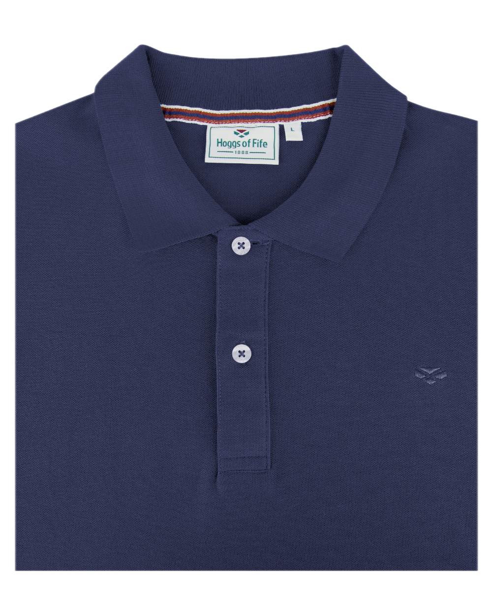 Navy Coloured Hoggs of Fife Largs Pique Polo Shirt on white background 