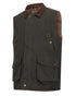 Olive Coloured Hoggs of Fife Mens Maxton Padded Waxed Waistcoat on white background 