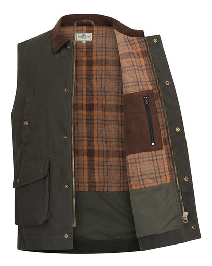 Olive Coloured Hoggs of Fife Mens Maxton Padded Waxed Waistcoat on white background 