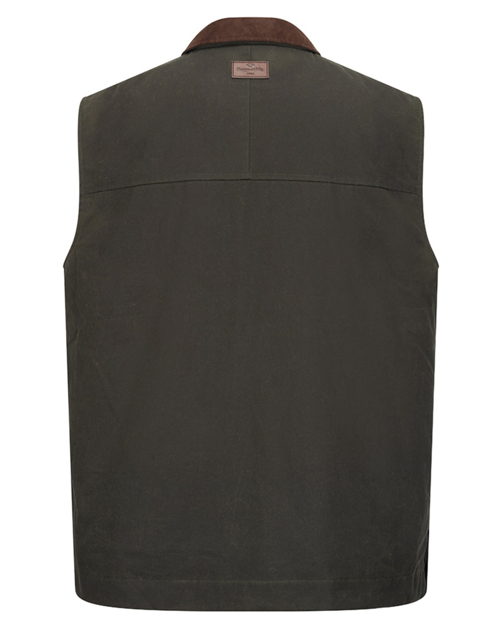 Olive Coloured Hoggs of Fife Mens Maxton Padded Waxed Waistcoat on white background 