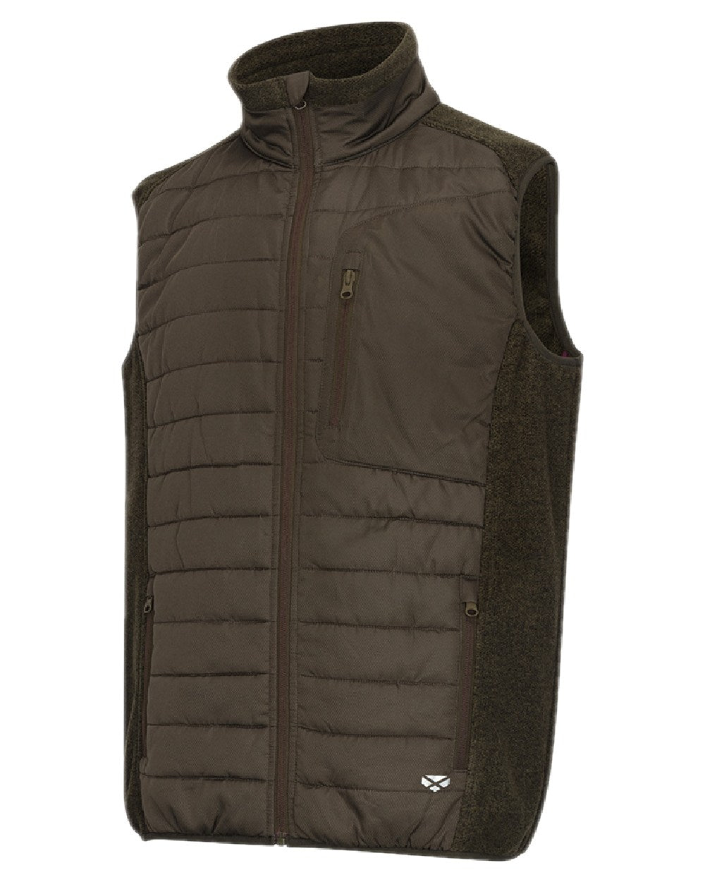 Dark Forest Marl Coloured Hoggs of Fife Mens Melville Hybrid Gilet on white background 