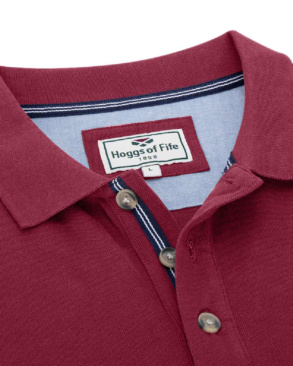 Burgundy Coloured Hoggs of Fife Mens Newton Pique Polo Shirt on white background 