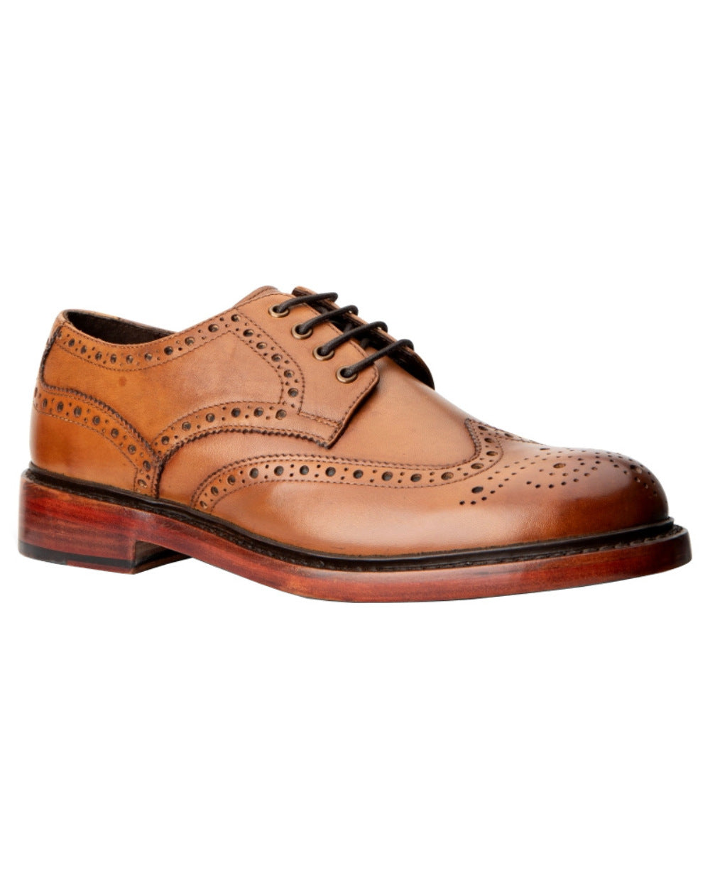 Burnished Tan Coloured Hoggs of Fife Muirfield All Leather Brogue Shoes on white background