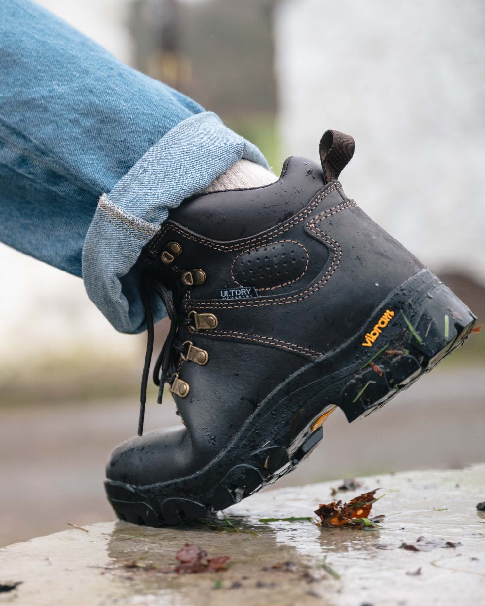 Brown Coloured Hoggs of Fife Munro Classic Leather Hiking Boots on outdoor background 