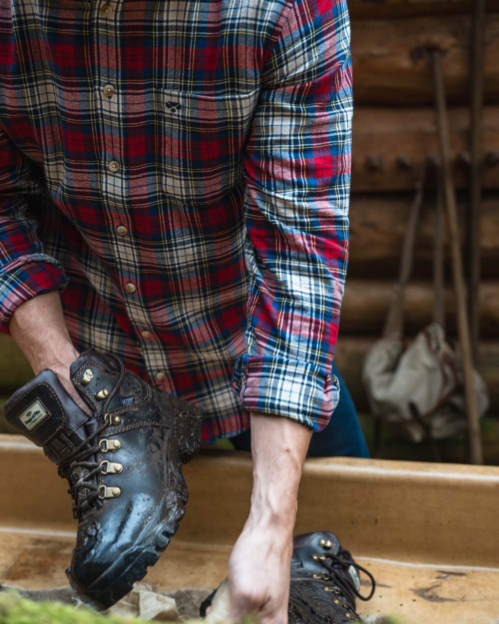 Brown Coloured Hoggs of Fife Munro Classic Leather Hiking Boots on outdoor background 