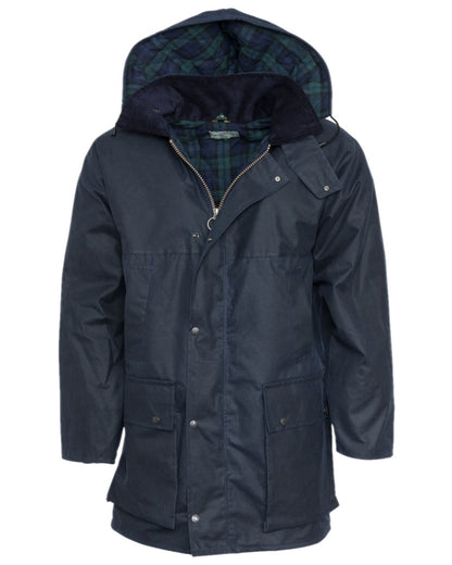 Navy Coloured Hoggs of Fife Padded Waxed Jacket on white background 