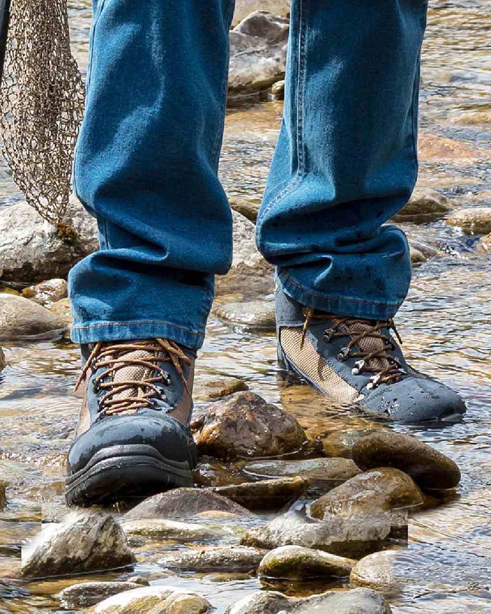 French Navy Coloured Hoggs of Fife Rambler Waterproof Hiking Boots on river background 